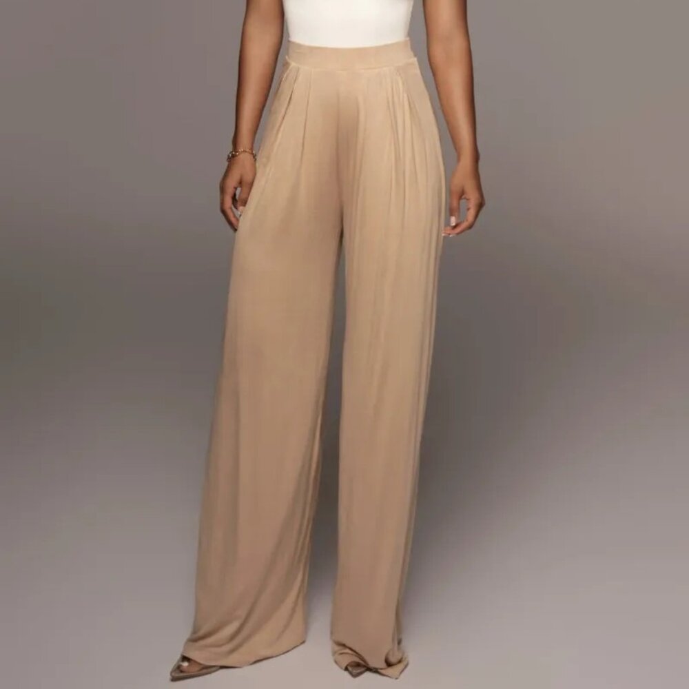 NWOT $73 JLUXLABEL JLUXBASIX TAN DEVYN WIDE LEG PANTS SOLD OUT, S